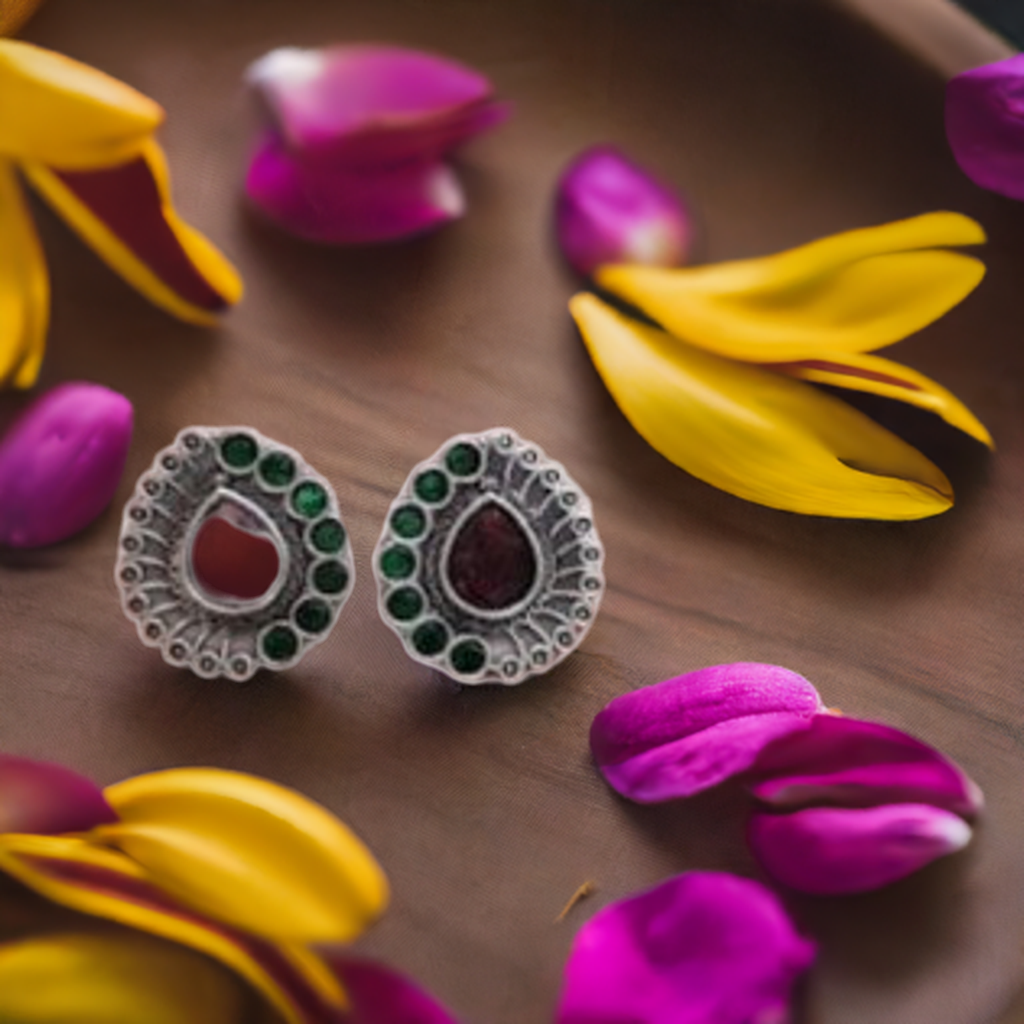 Silver Tone Brown Stone Stud