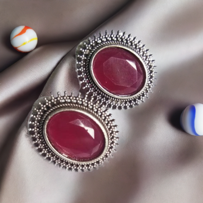 Pink Stone Oxidised Earrings