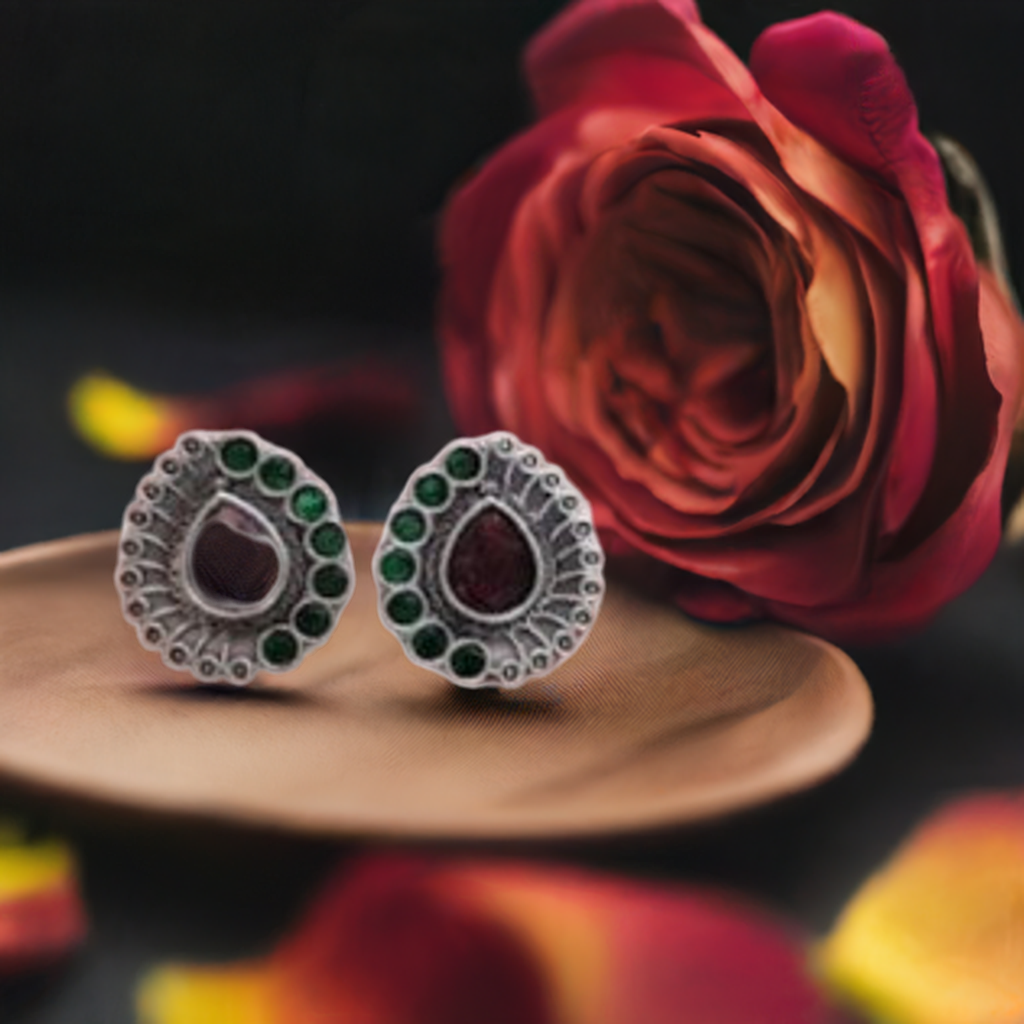 Silver Tone Brown Stone Stud