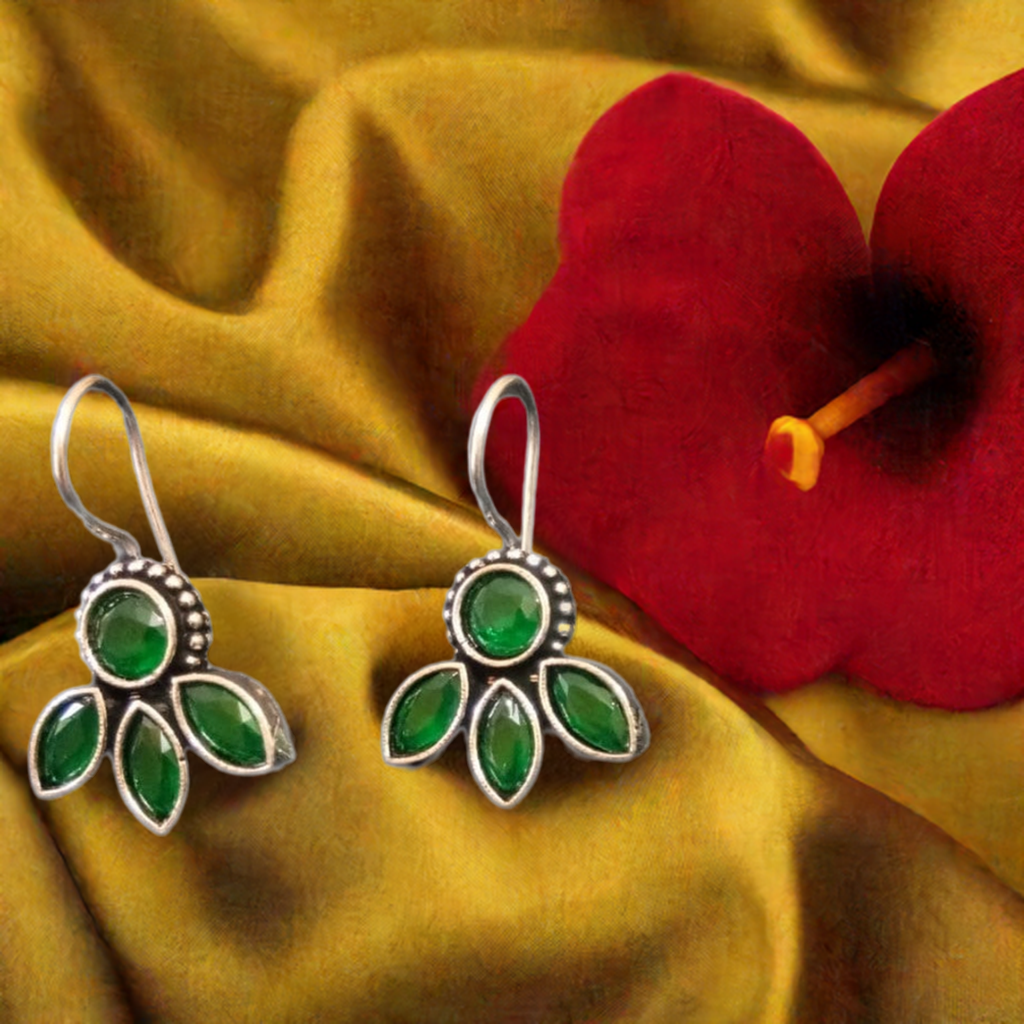 German Silver Green Stone Dangle