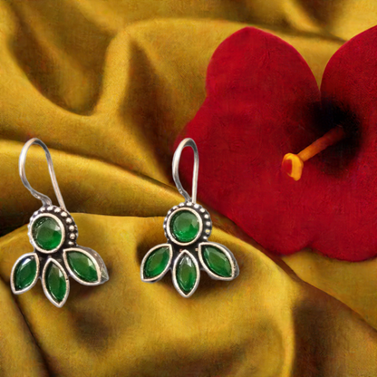 German Silver Green Stone Dangle