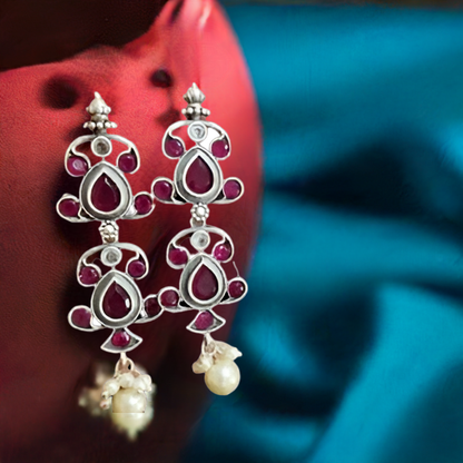 Pink with White Pearls Oxidised Earring