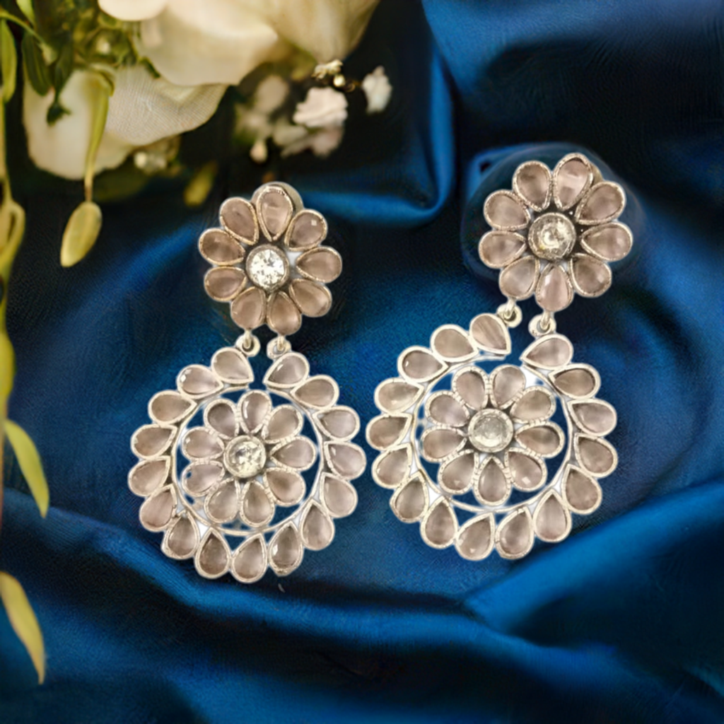 Elegant Pink stone Oxidised Earrings