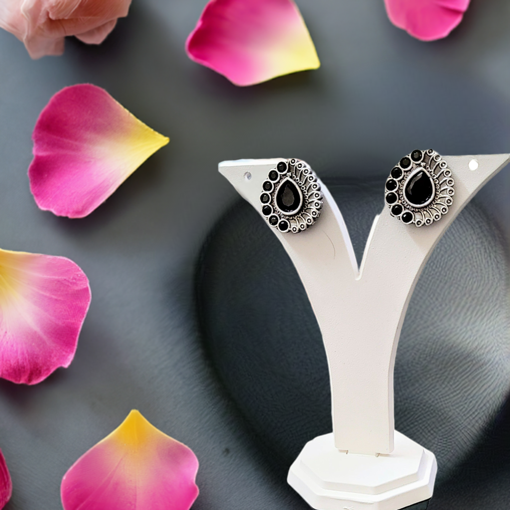 Silver Tone Black Oxidised Earring