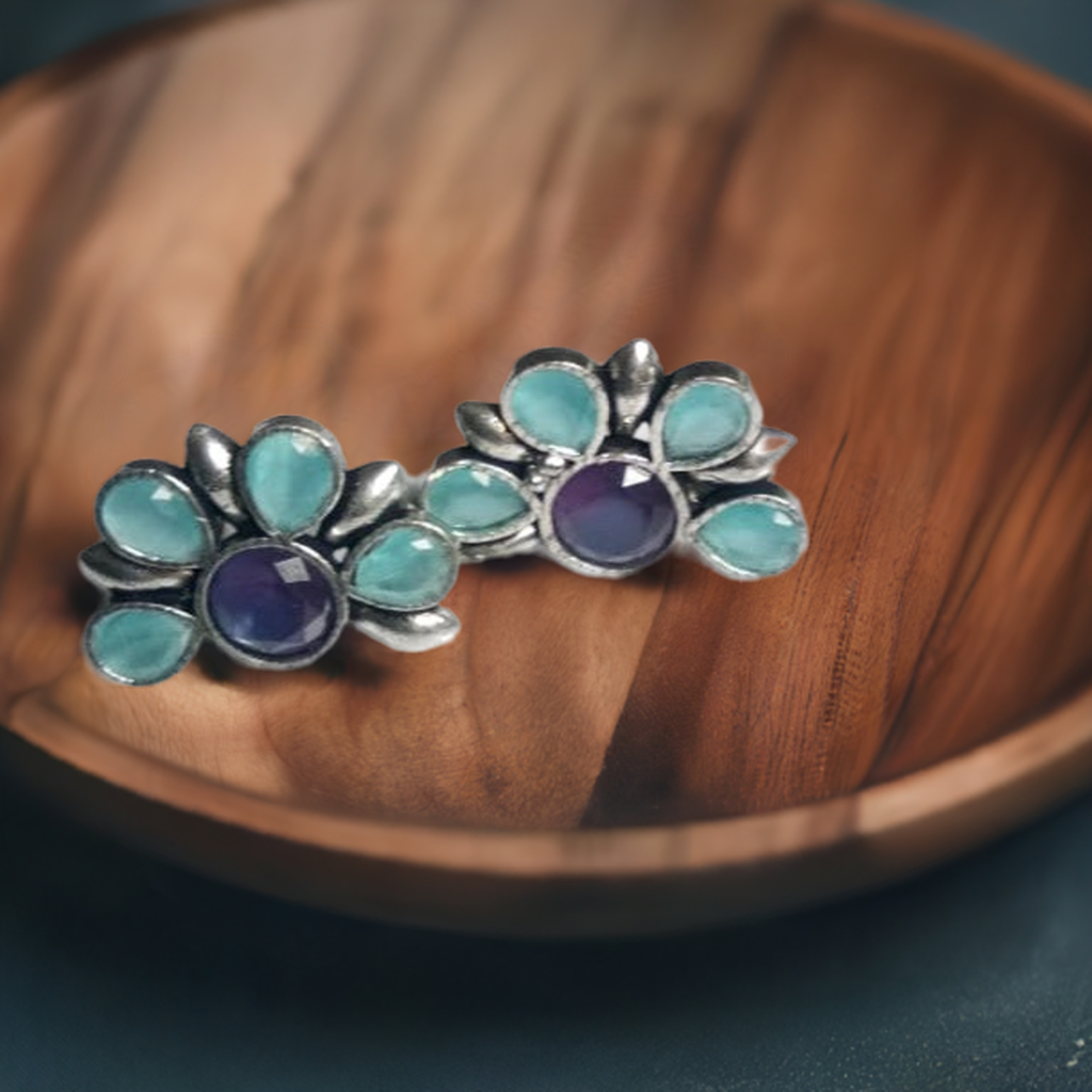 Sky blue stone oxidised earrings