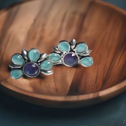 Sky blue stone oxidised earrings