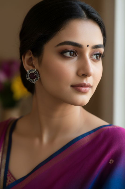 Pink Stone Oxidised Earring