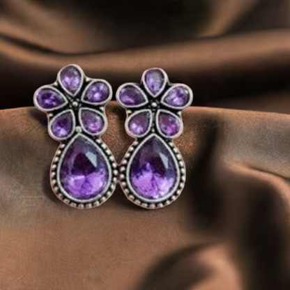 Lavender Floral Oxidised Studs