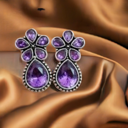 Lavender Floral Oxidised Studs