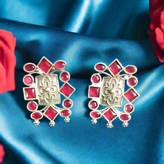 Pink Stone Oxidised Studs