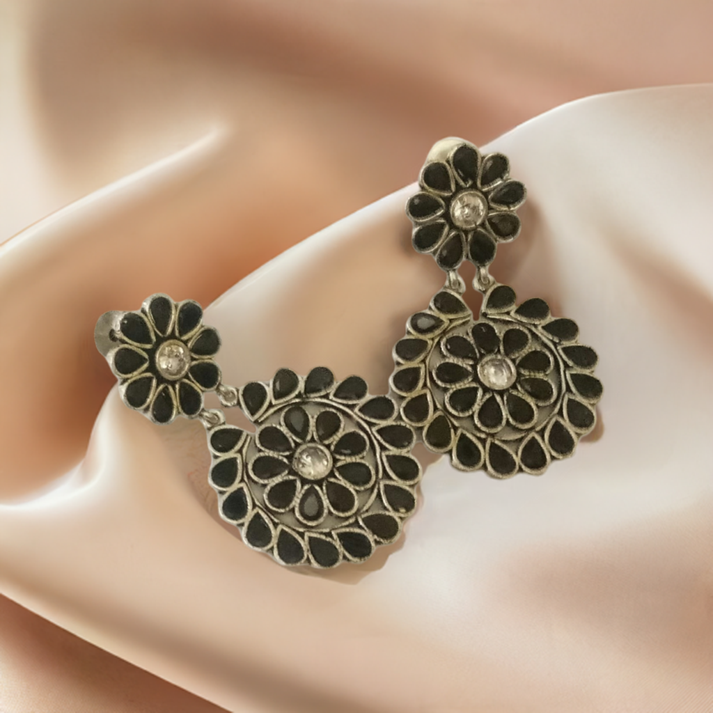 Black Stone Oxidised Earrings