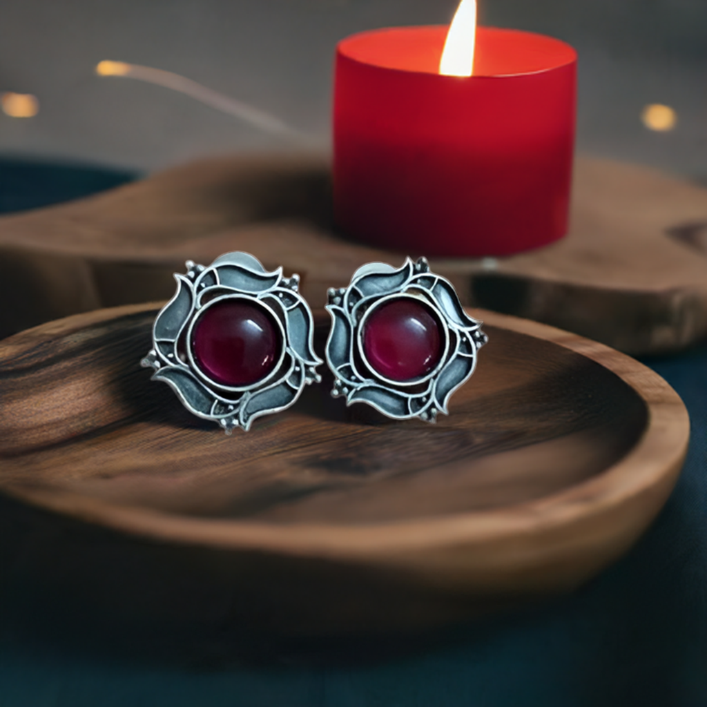 Pink Stone Oxidised Earring