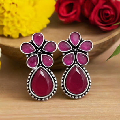 Pink Stone Oxidised earring