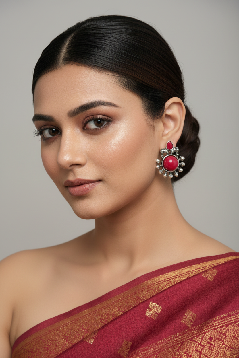 Silver Look Red Stud