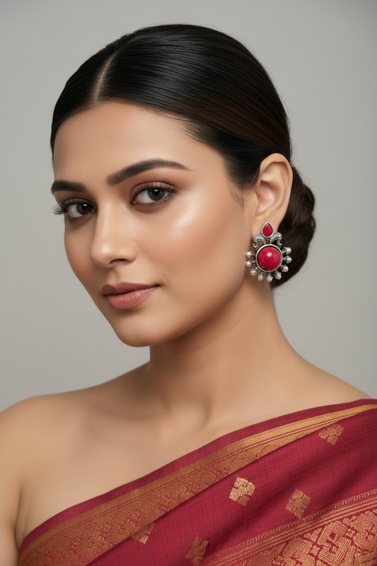 Silver Look Red Stud