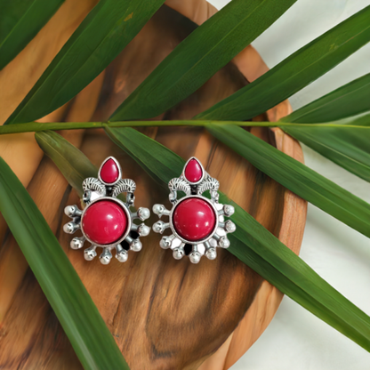 Silver Look Red Stud