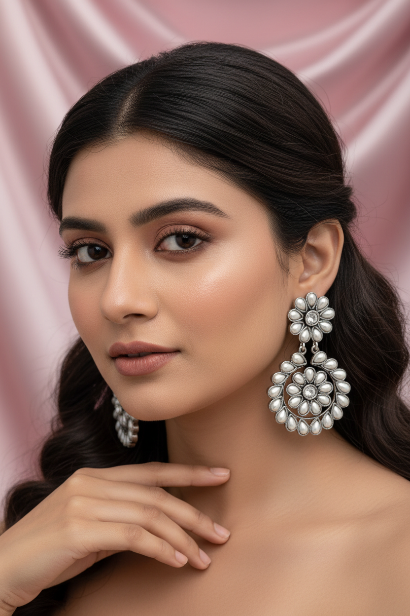 PEARL DANGLE OXIDISED EARRINGS