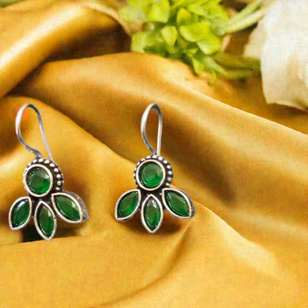 German Silver Green Stone Dangle