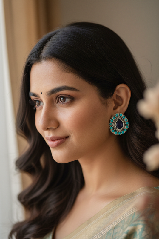 Silver Tone Oxidised Earring