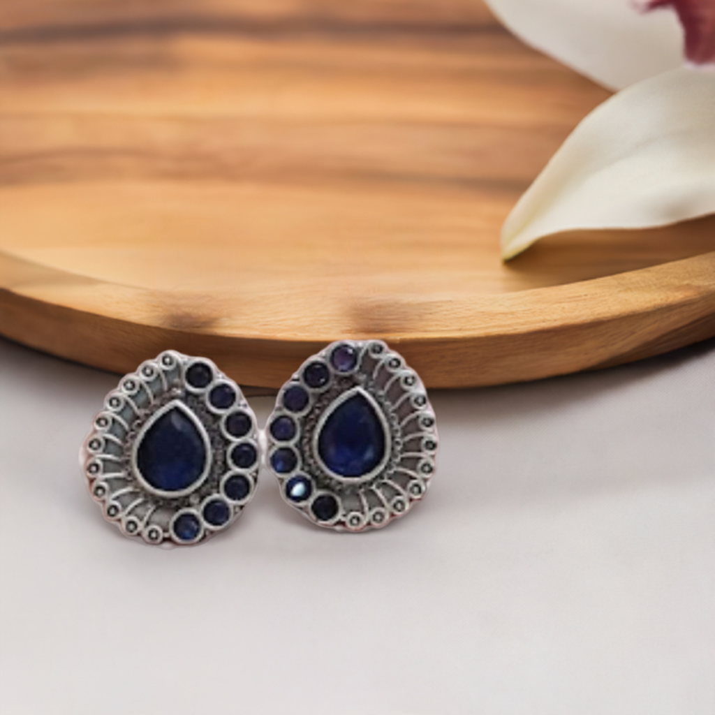 Silver Tone Blue Oxidised Stud