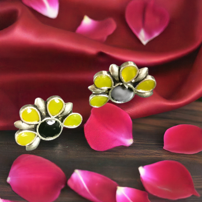 Green and Black Stone Oxidised Earrings