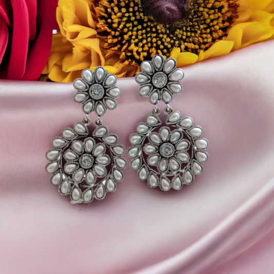 PEARL DANGLE OXIDISED EARRINGS