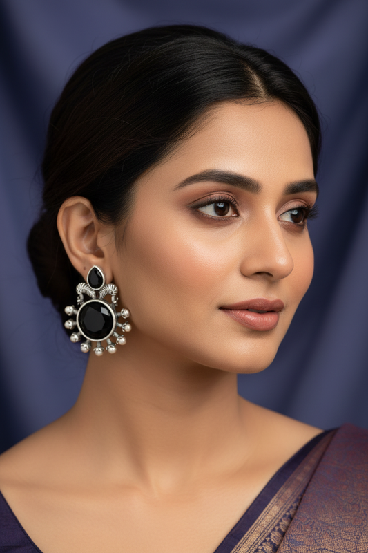 Black with Pearl Oxidised Stud