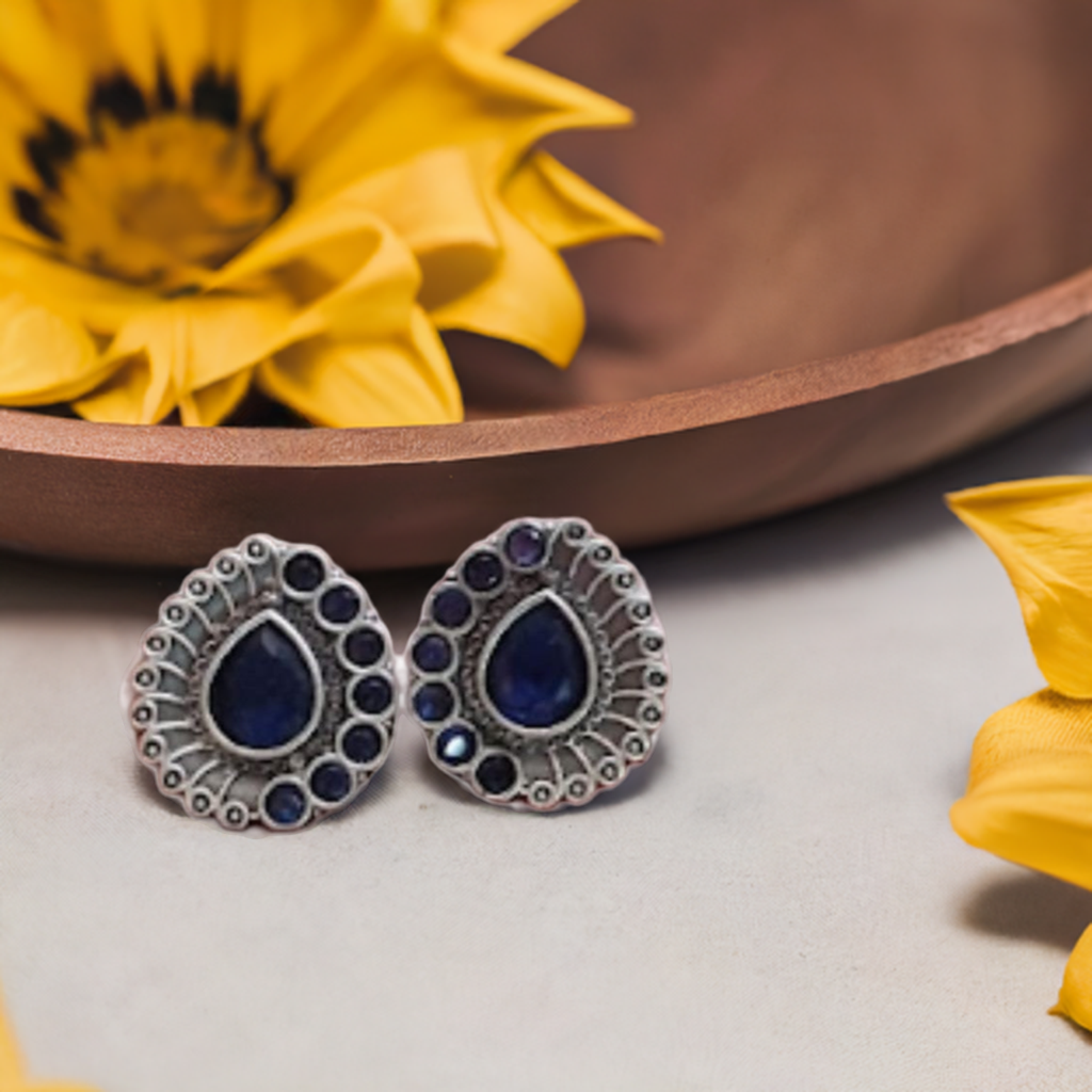 Silver Tone Blue Oxidised Stud