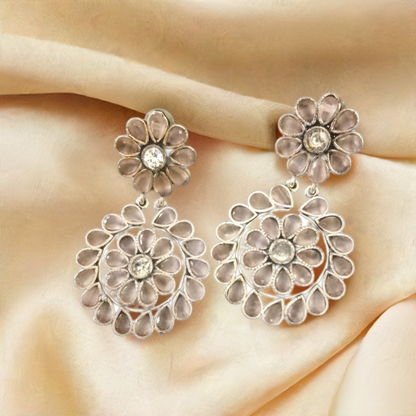 Elegant Pink stone Oxidised Earrings