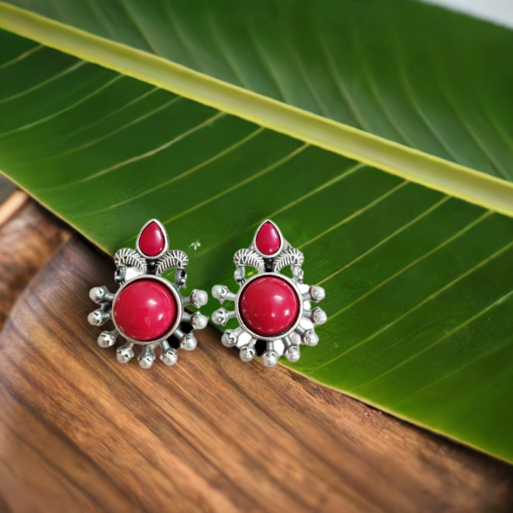 Silver Look Red Stud