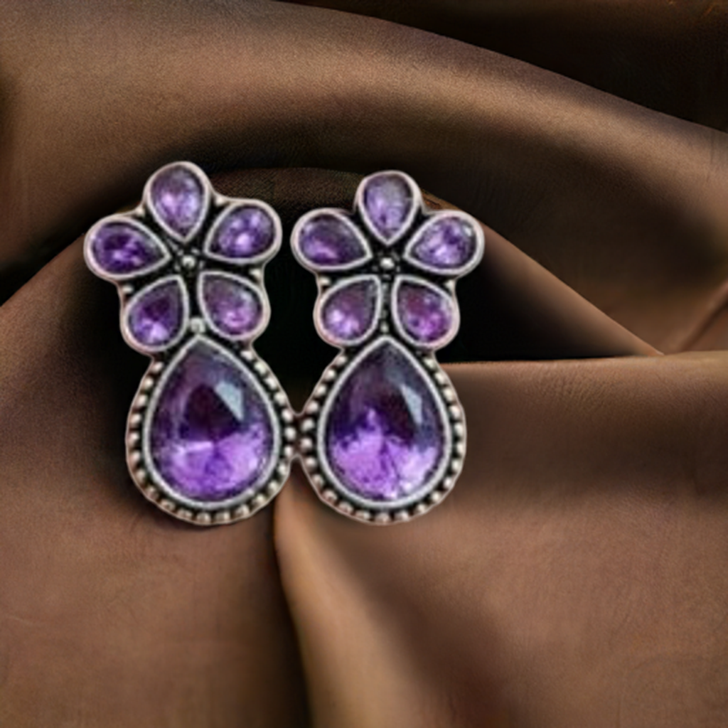 Lavender Floral Oxidised Studs