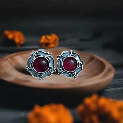Pink Stone Oxidised Earring