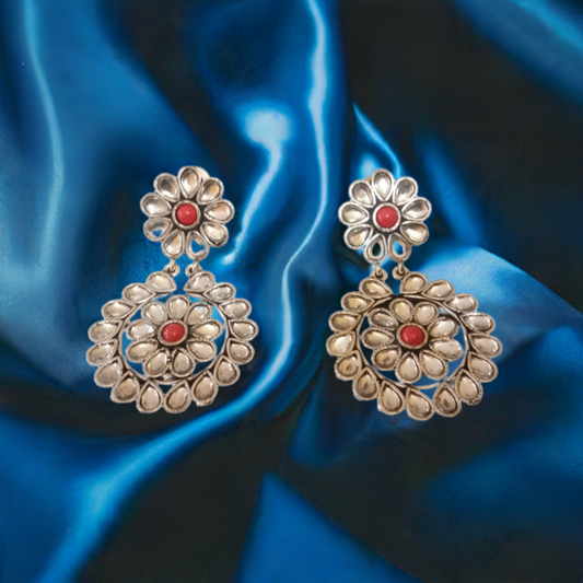 White Stone Oxidised Earrings
