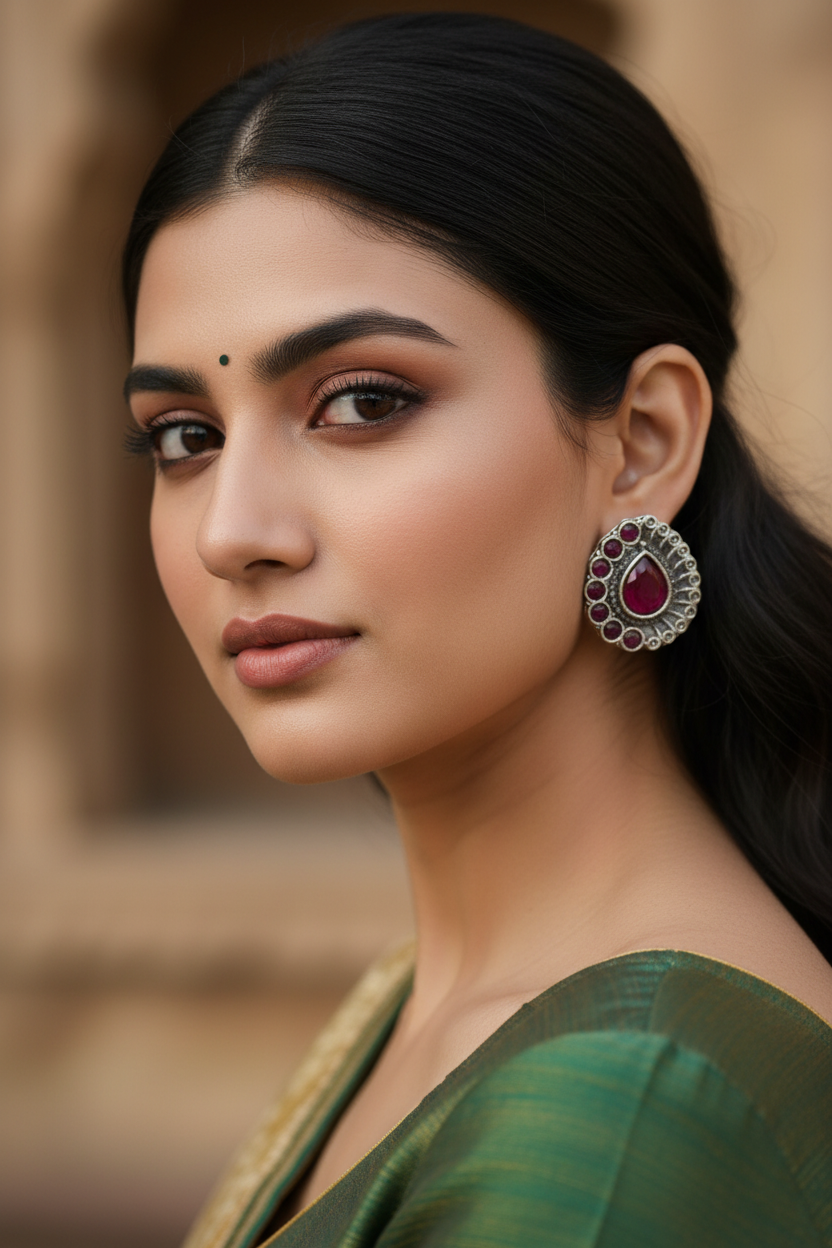 Silver Tone Oxidised Stud