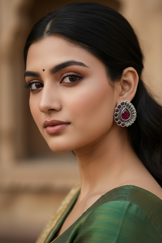 Silver Tone Oxidised Stud