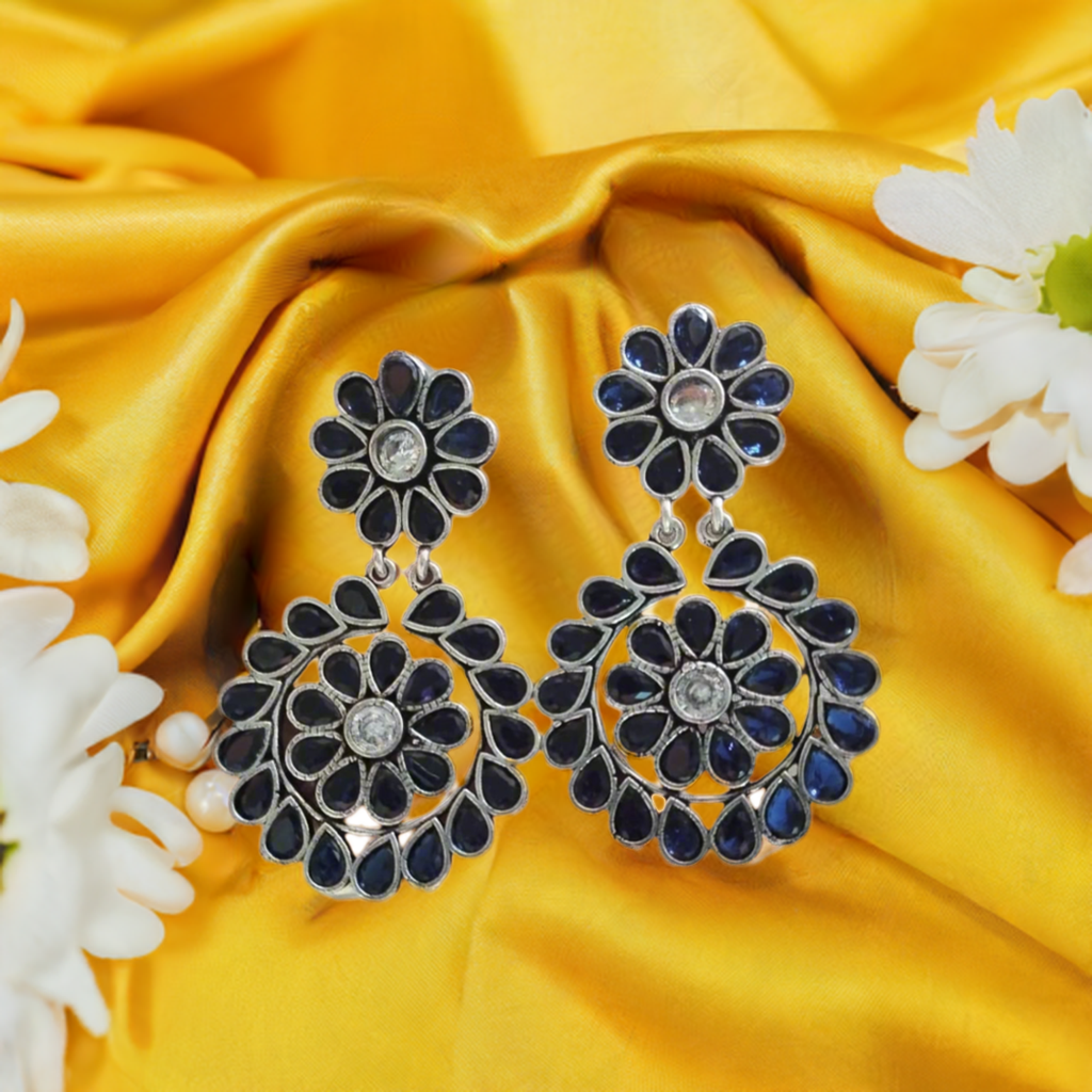 Blue stone Oxidised Earrings