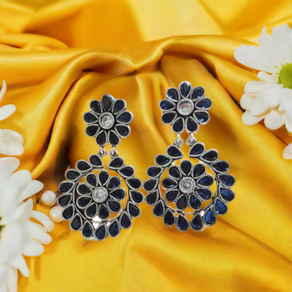 Blue stone Oxidised Earrings