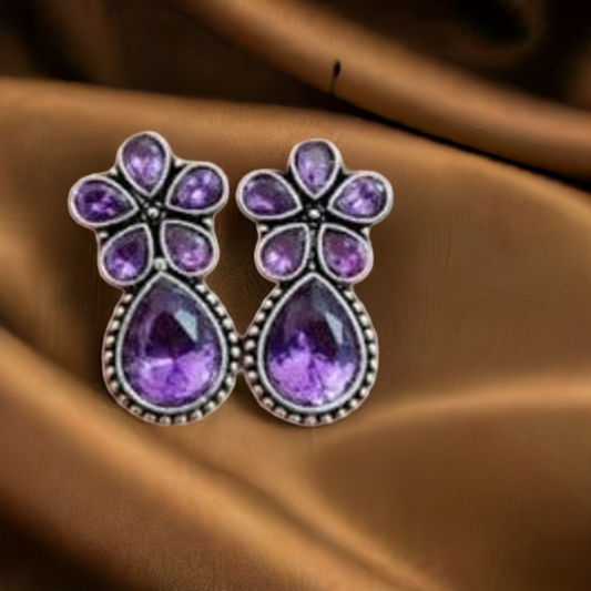 Lavender Floral Oxidised Studs