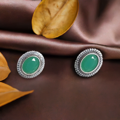 Green Stone Oxidised Earrings