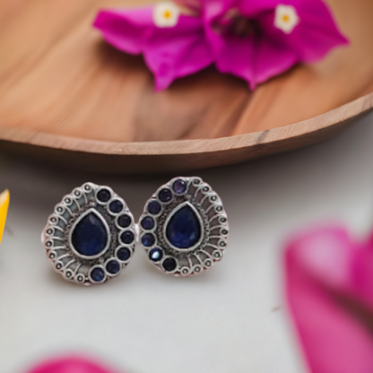 Silver Tone Blue Oxidised Stud