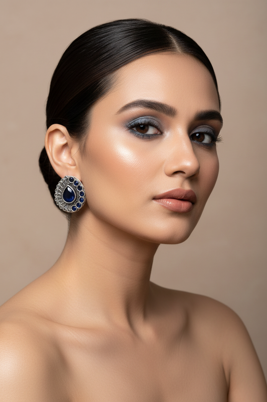 Silver Tone Blue Oxidised Stud