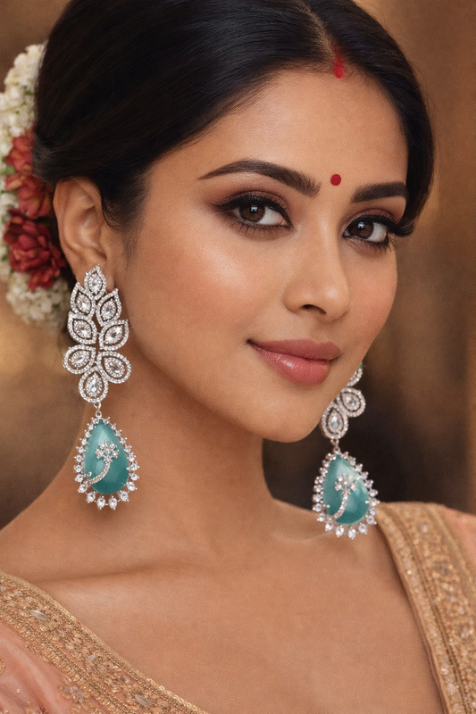 Exquisite Silvertone Green AD Earring