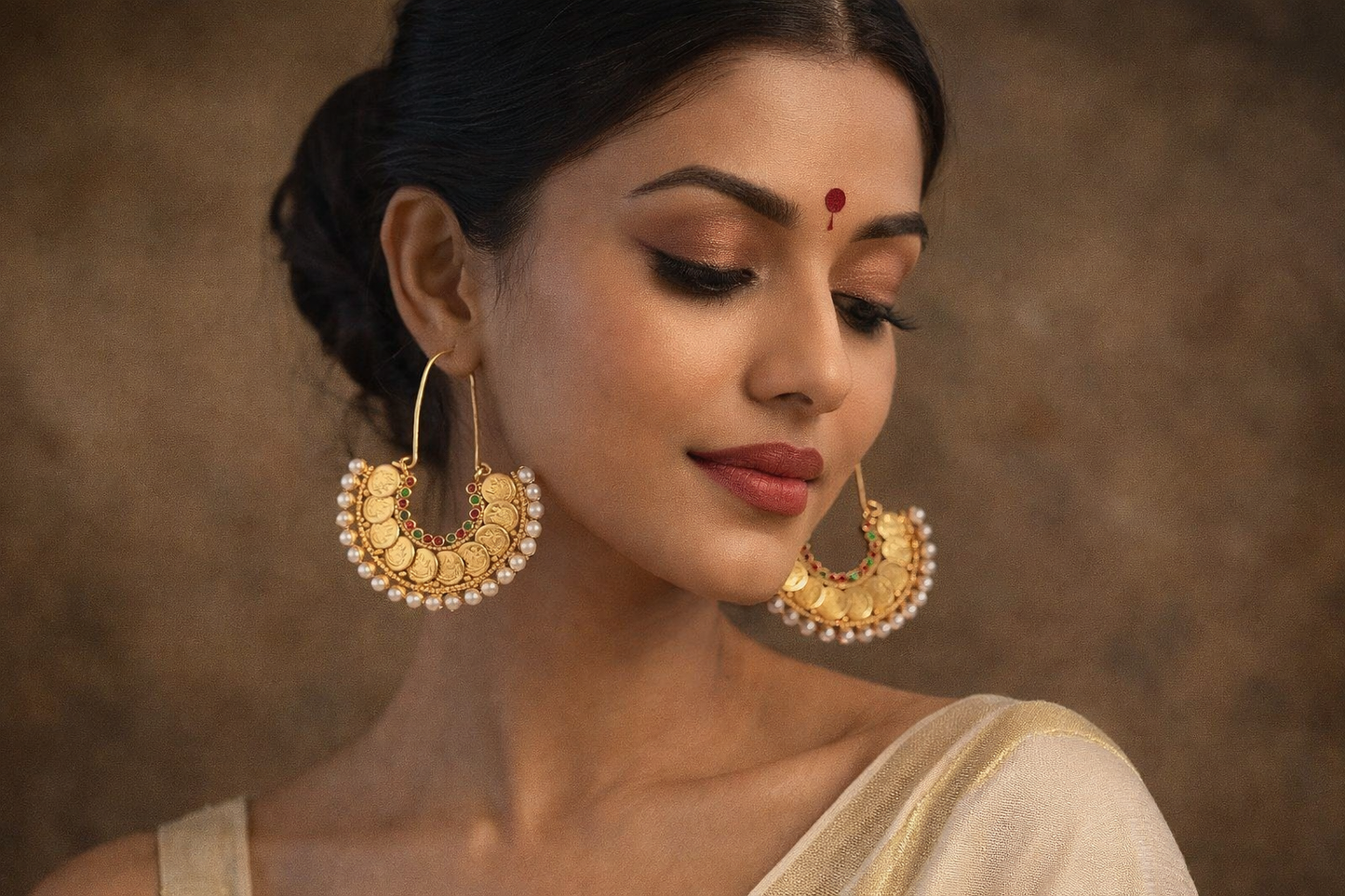 Gold Coin Pearl Hoops