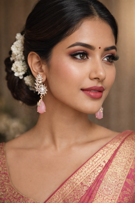 Floral Design Pink AD Earring